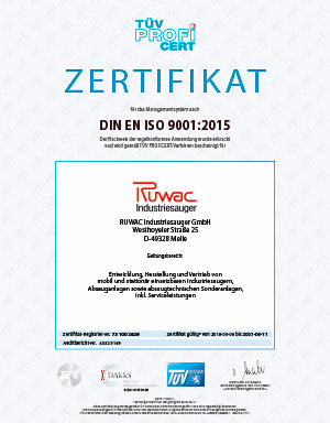 Certifikát TÜV – Jsme certifikováni podle DIN EN ISO 9001:2015